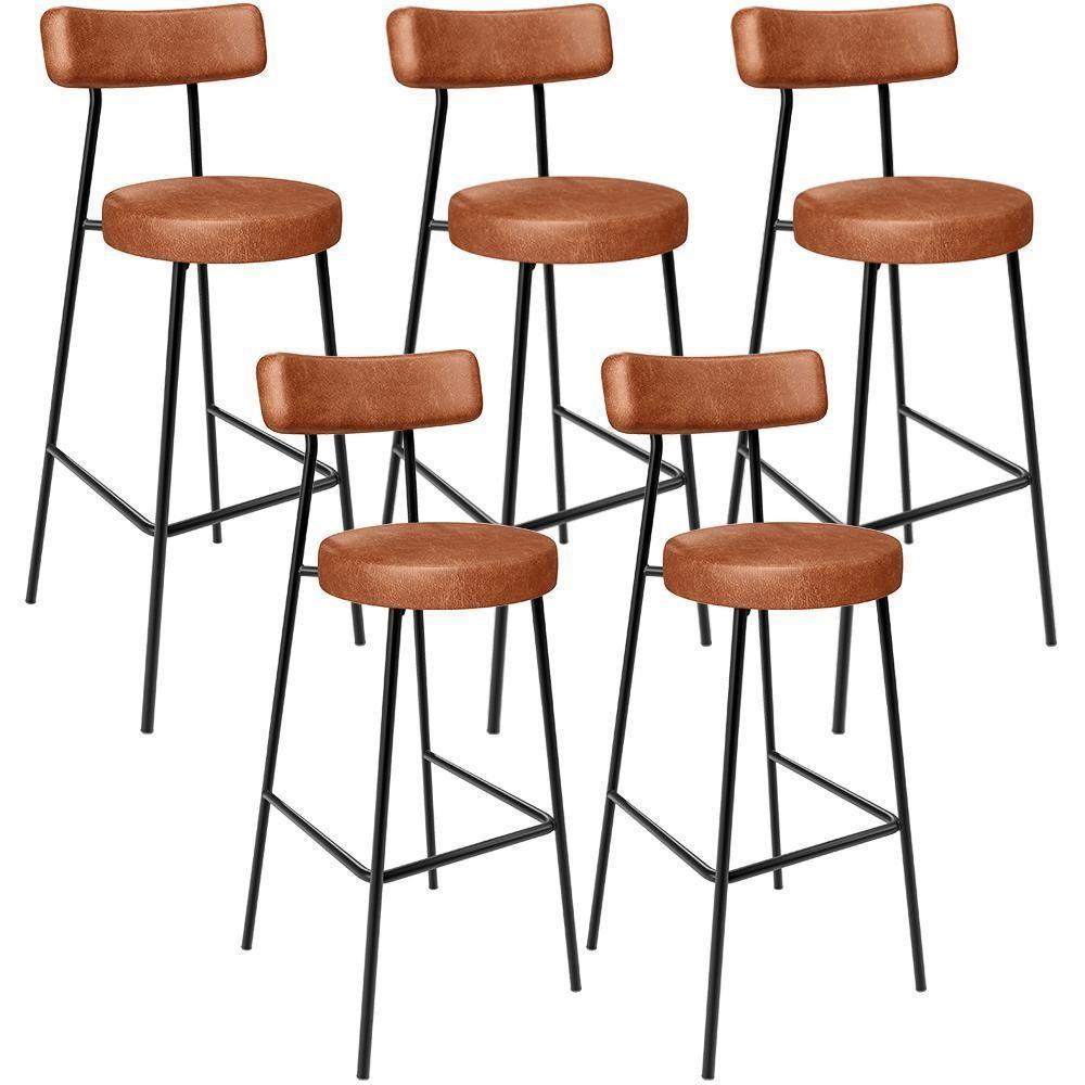 Kit 05 Banquetas Altas Cozinha Bar Sala De Jantar Em Aço Milão L02 Couríssimo Camel - Lyam Decor - 1