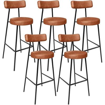 Kit 05 Banquetas Altas Cozinha Bar Sala De Jantar Em Aço Milão L02 Couríssimo Camel - Lyam Decor