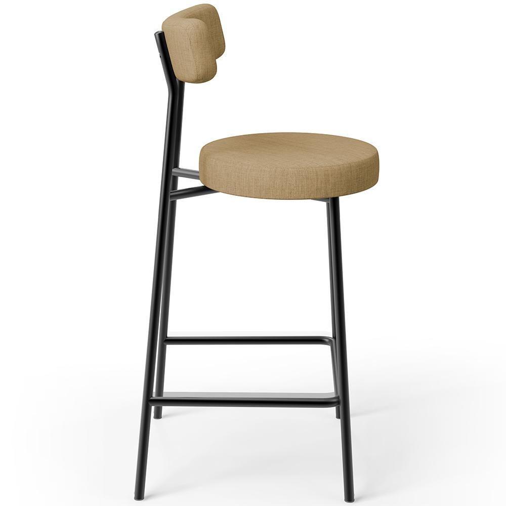 Banqueta Baixa Para Cozinha Sala De Jantar Bar Bancada Milão L02 Linho Bege Escuro - Lyam Decor - 4