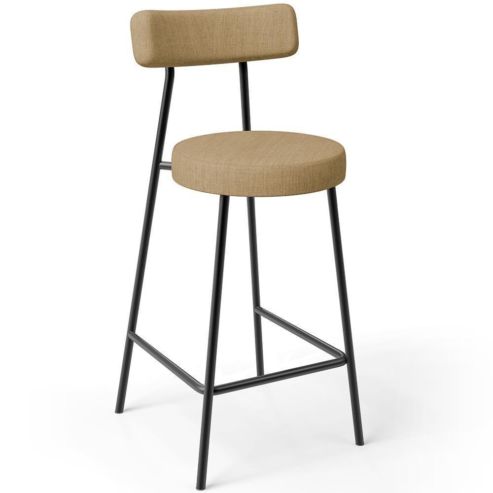 Banqueta Baixa Para Cozinha Sala De Jantar Bar Bancada Milão L02 Linho Bege Escuro - Lyam Decor - 6