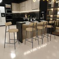 Banqueta Baixa Para Cozinha Sala De Jantar Bar Bancada Milão L02 Linho Bege Escuro - Lyam Decor - 3