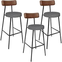 Kit 3 Banqueta Alta Cozinha Sala Jantar Milão L02 Couríssimo Marrom Linho Cinza Escuro - Lyam Decor - 1