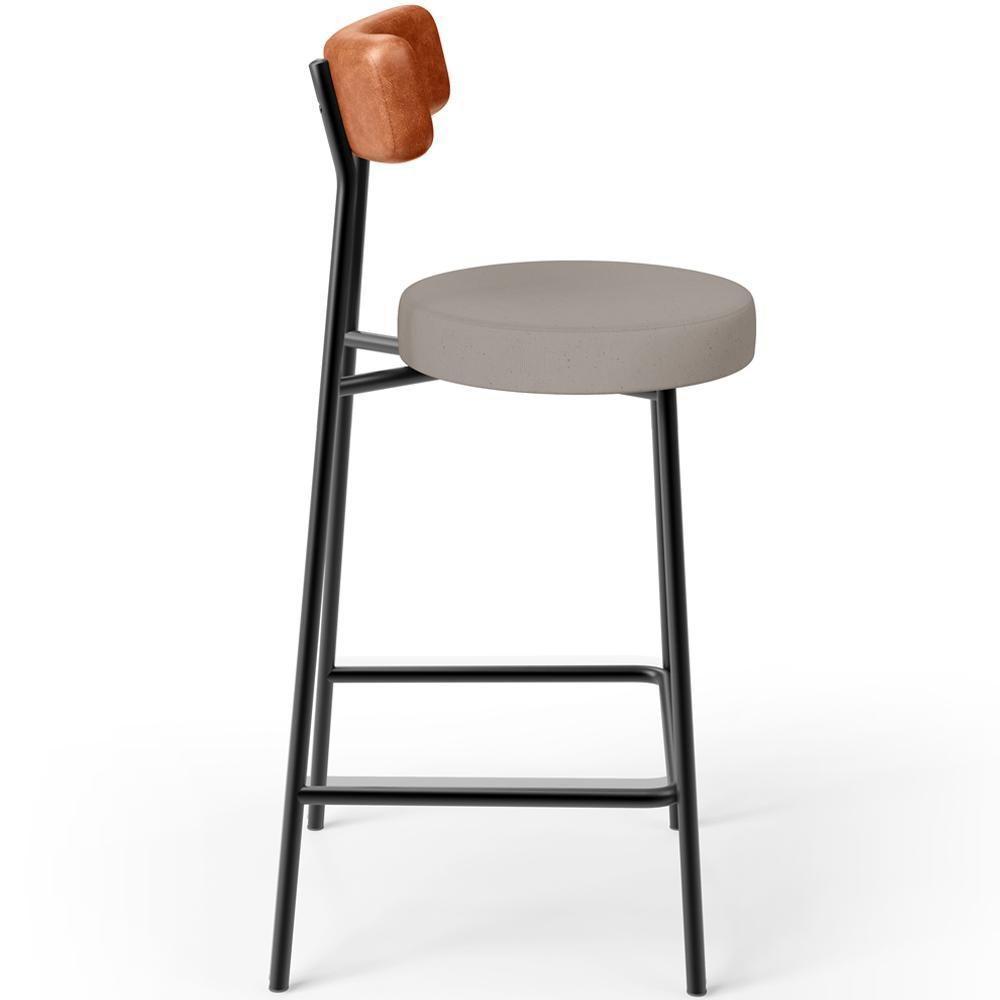 Kit 03 Banquetas Baixa Bar Cozinha Sala Jantar Milão L02 Couríssimo Camel Linho Bege - Lyam Decor - 3