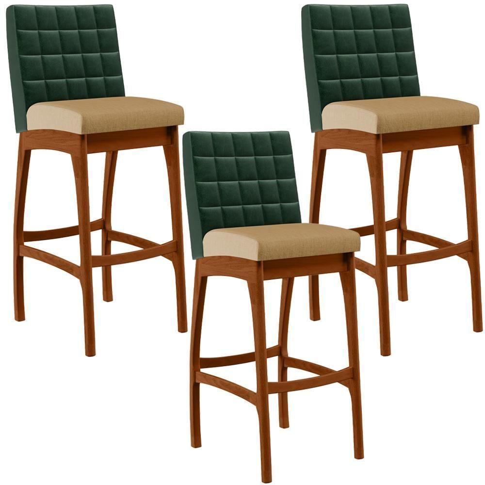 Kit 03 Banquetas Altas B04 Verde Musgo Bege Escuro - 1