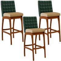 Kit 03 Banquetas Altas B04 Verde Musgo Bege Escuro - 1