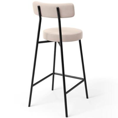 Kit 06 Banquetas Baixa Milão L02 Assento Tecido Base em Aço com Encosto Bege
