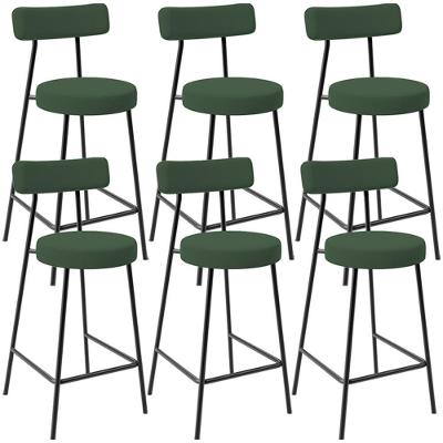 Kit 6 Banquetas Baixa Milão L02 Assento Tecido Base Aço com Encosto Verde para Cozinha