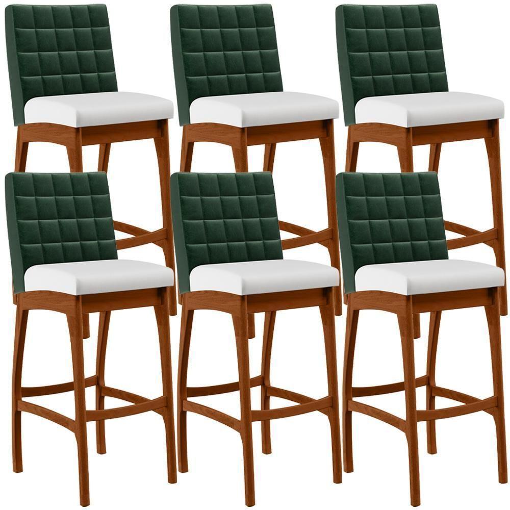 Kit 6 Banquetas Altas Cozinha B04 Verde Musgo Branco - 1