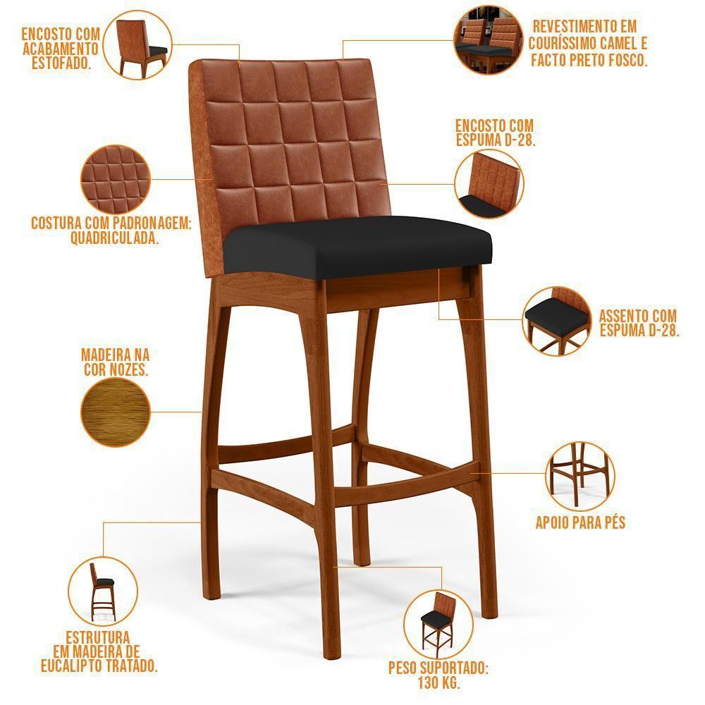 Kit 06 Banquetas Altas Mila Camel Corano Preto - 7