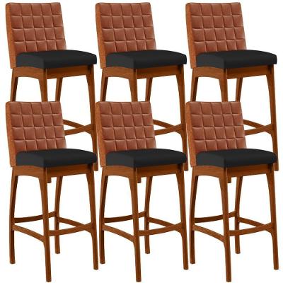 Kit 06 Banquetas Altas Mila Camel Corano Preto