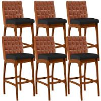 Kit 06 Banquetas Altas Mila Camel Corano Preto - 1