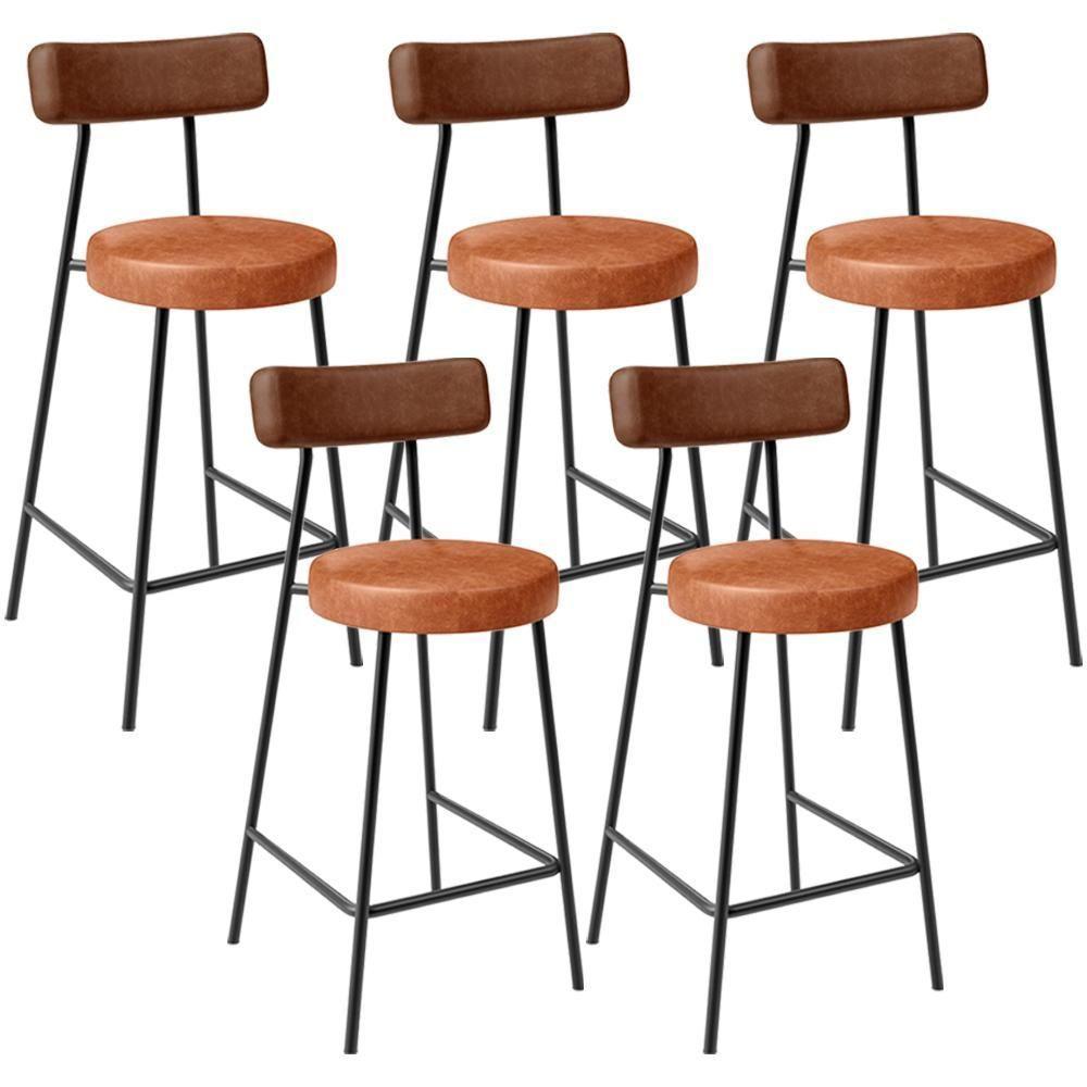 Kit 05 Banquetas Baixa Cozinha Sala Jantar Bancada Milão L02 Couríssimo Marrom Camel - Lyam Decor - 1