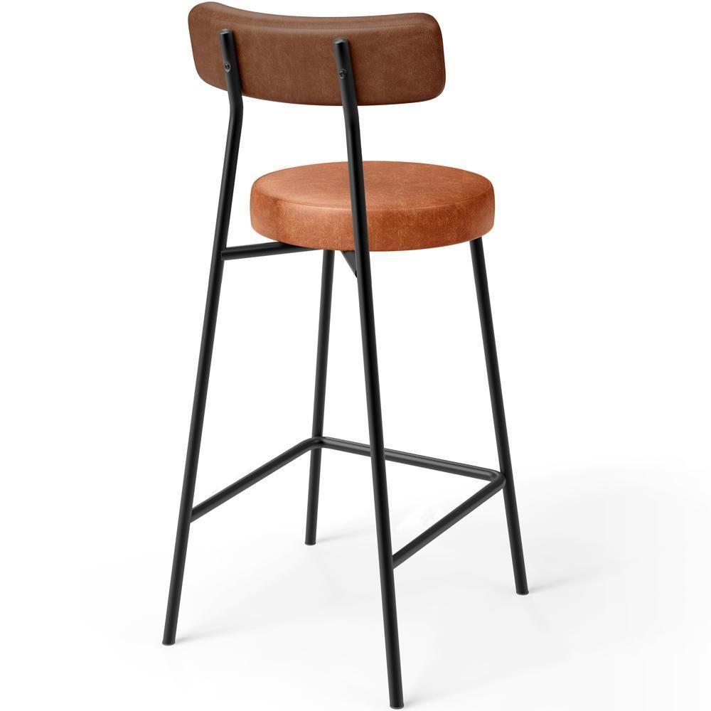 Kit 05 Banquetas Baixa Cozinha Sala Jantar Bancada Milão L02 Couríssimo Marrom Camel - Lyam Decor - 8