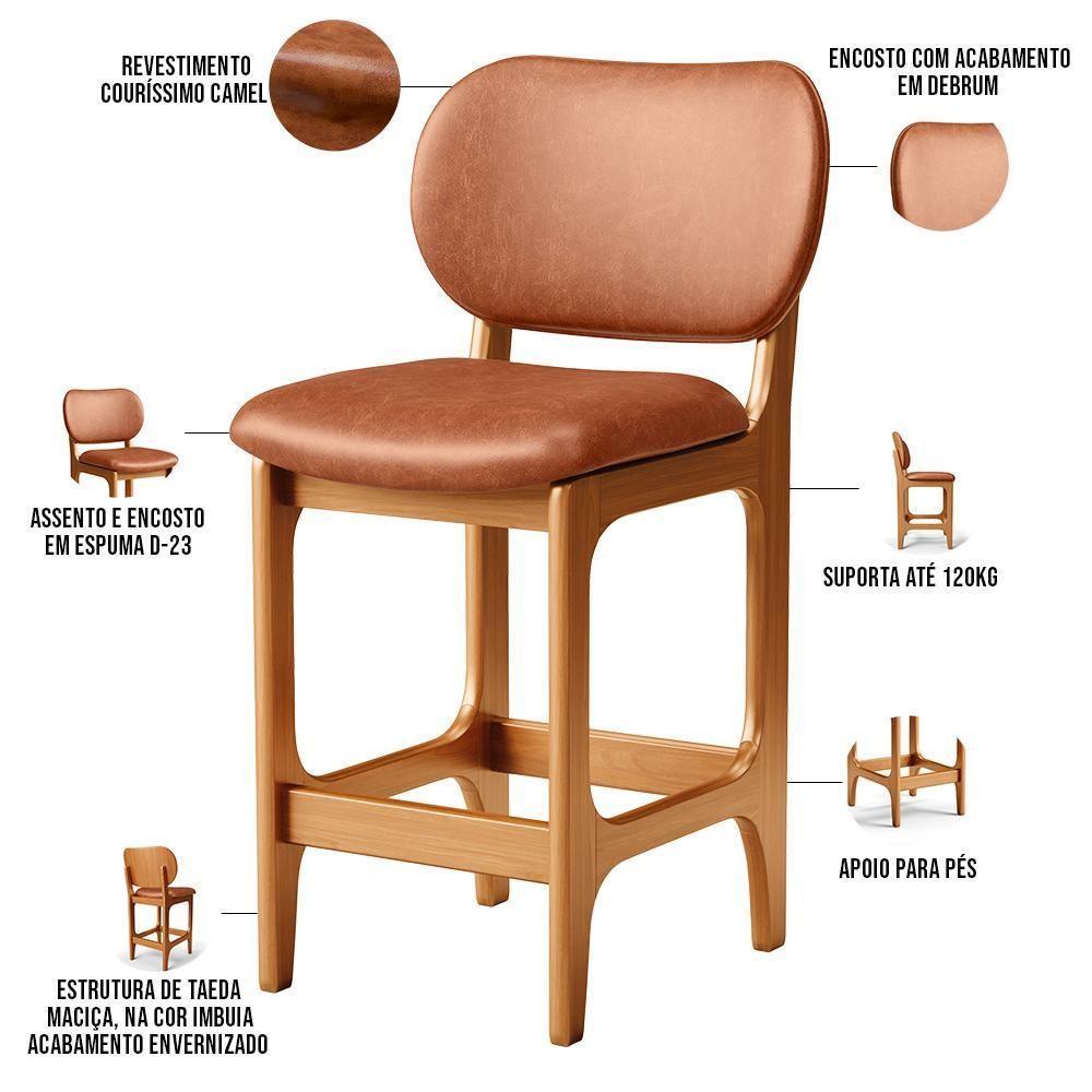 Banqueta Baixa Bar Cozinha E Sala De Jantar Fixa Betta L02 Imbuia Couríssimo Camel - 6