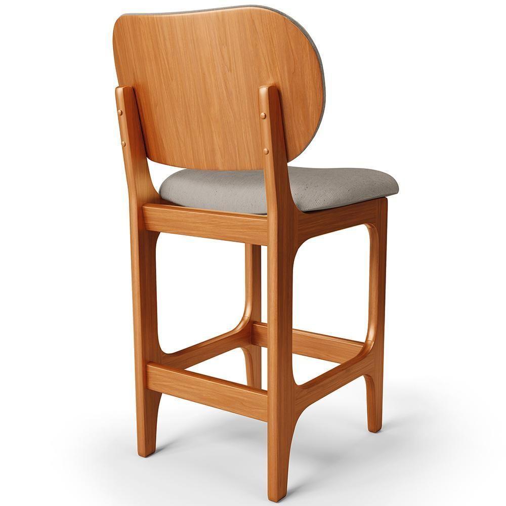 Kit 03 Banquetas Baixa Bar Cozinha E Sala De Jantar Fixa Betta L02 Imbuia Linho Bege - 2