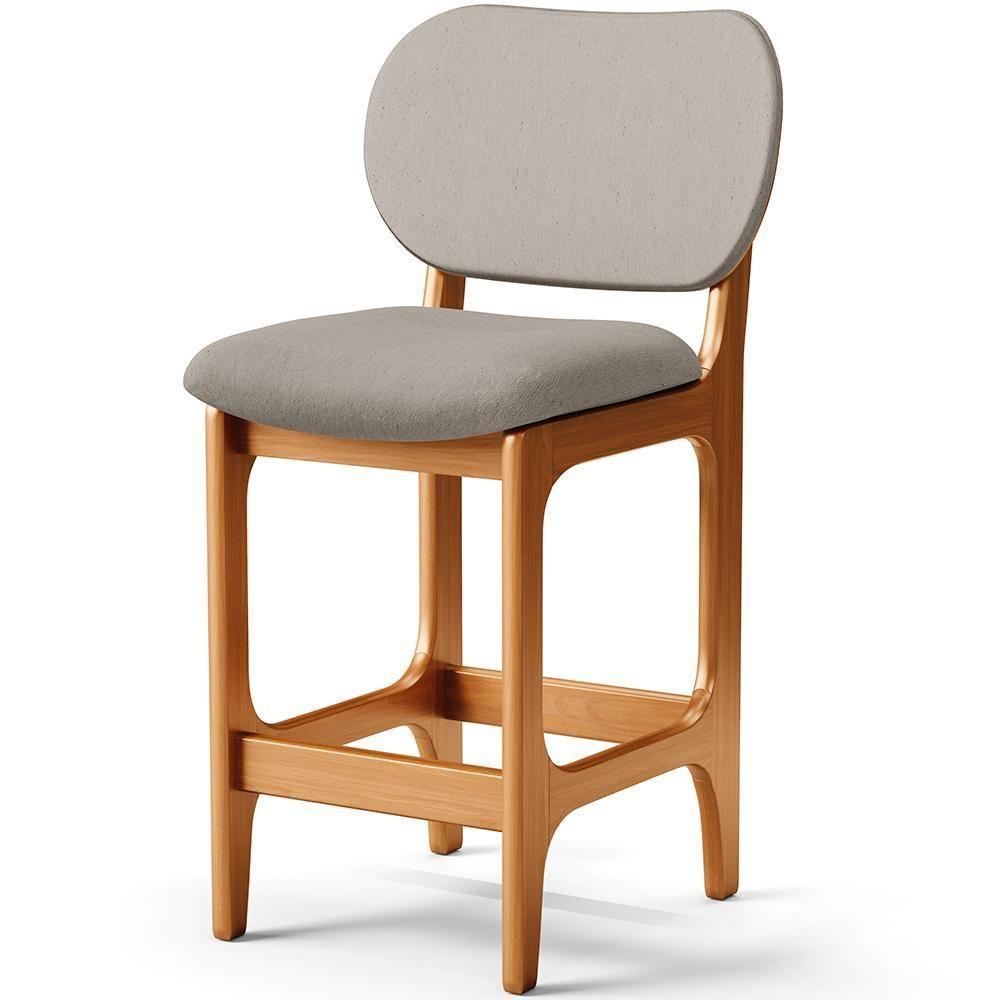 Kit 03 Banquetas Baixa Bar Cozinha E Sala De Jantar Fixa Betta L02 Imbuia Linho Bege - 7