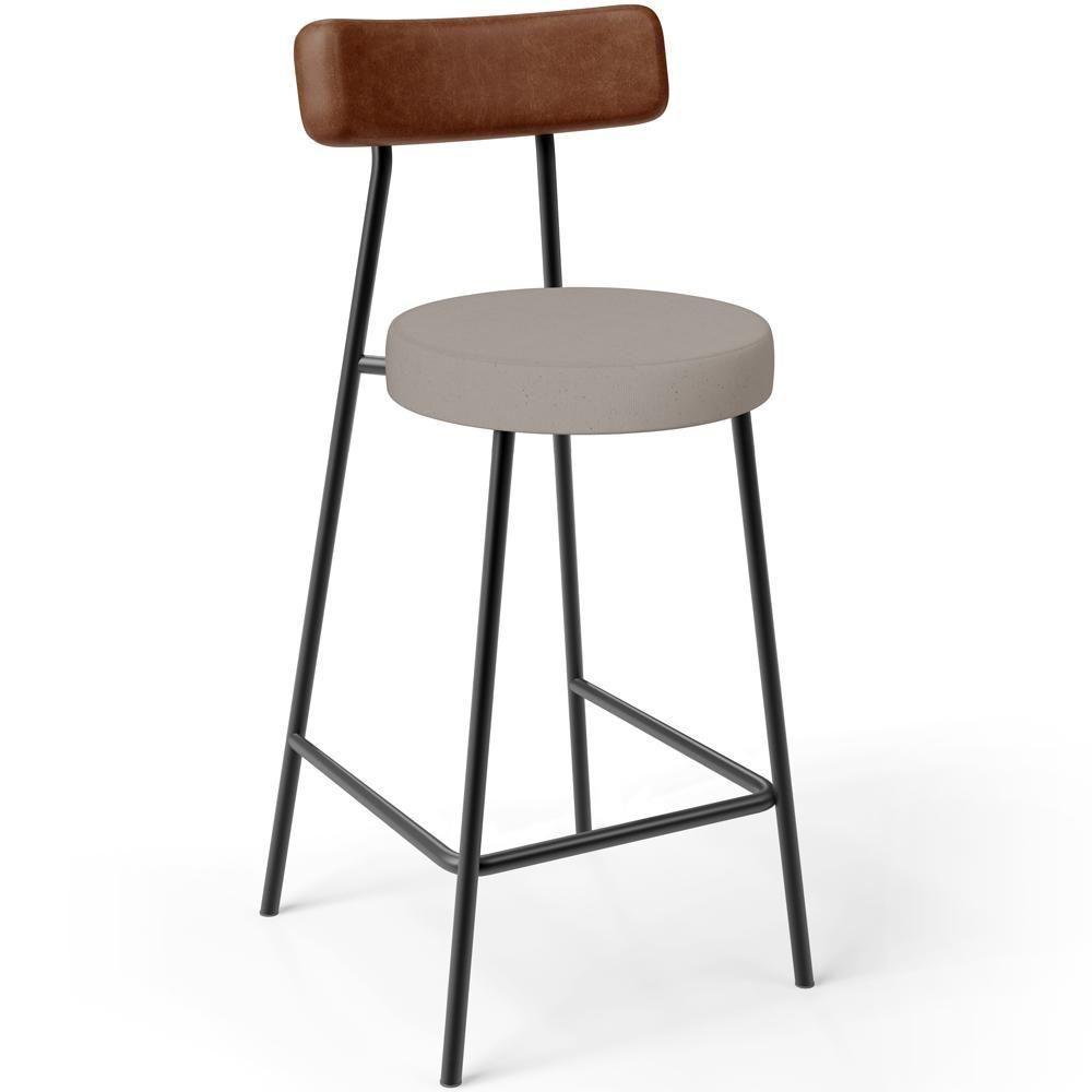 Kit 05 Banquetas Baixa Cozinha Sala De Jantar Milão L02 Couríssimo Marrom Linho Bege - Lyam Decor - 4