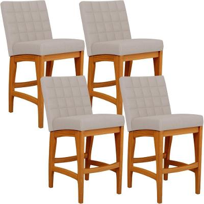 Kit 04 Banquetas Baixa Para Cozinha Fixa Mila L02 Bege