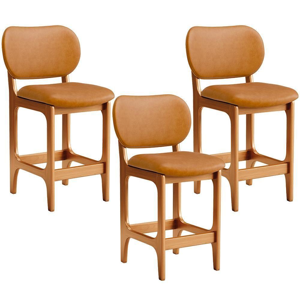 Kit 03 Banquetas Baixa Bar Cozinha E Sala De Jantar Fixa Betta L02 Imbuia Couríssimo Whisky - 1