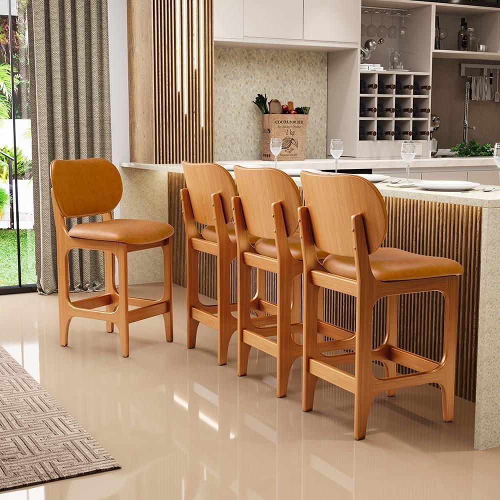 Kit 03 Banquetas Baixa Bar Cozinha E Sala De Jantar Fixa Betta L02 Imbuia Couríssimo Whisky - 8