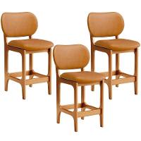 Kit 03 Banquetas Baixa Bar Cozinha E Sala De Jantar Fixa Betta L02 Imbuia Couríssimo Whisky - 1