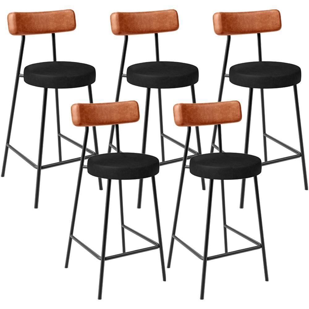 Kit 05 Banquetas Baixa Cozinha Sala Jantar Bancada Milão L02 Couríssimo Camel Preto - Lyam Decor - 1