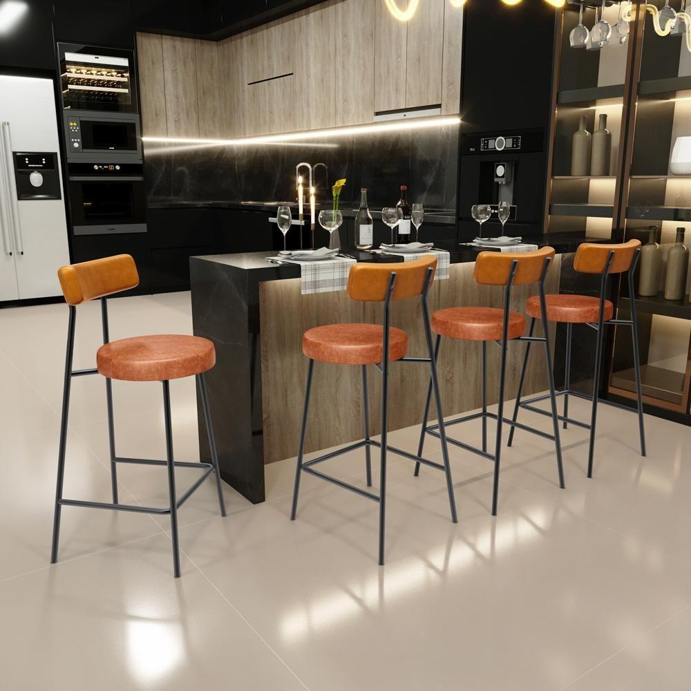 Kit 05 Banquetas Baixa Cozinha Sala Jantar Bancada Milão L02 Couríssimo Whisky Camel - Lyam Decor - 8