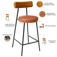 Kit 05 Banquetas Baixa Cozinha Sala Jantar Bancada Milão L02 Couríssimo Whisky Camel - Lyam Decor