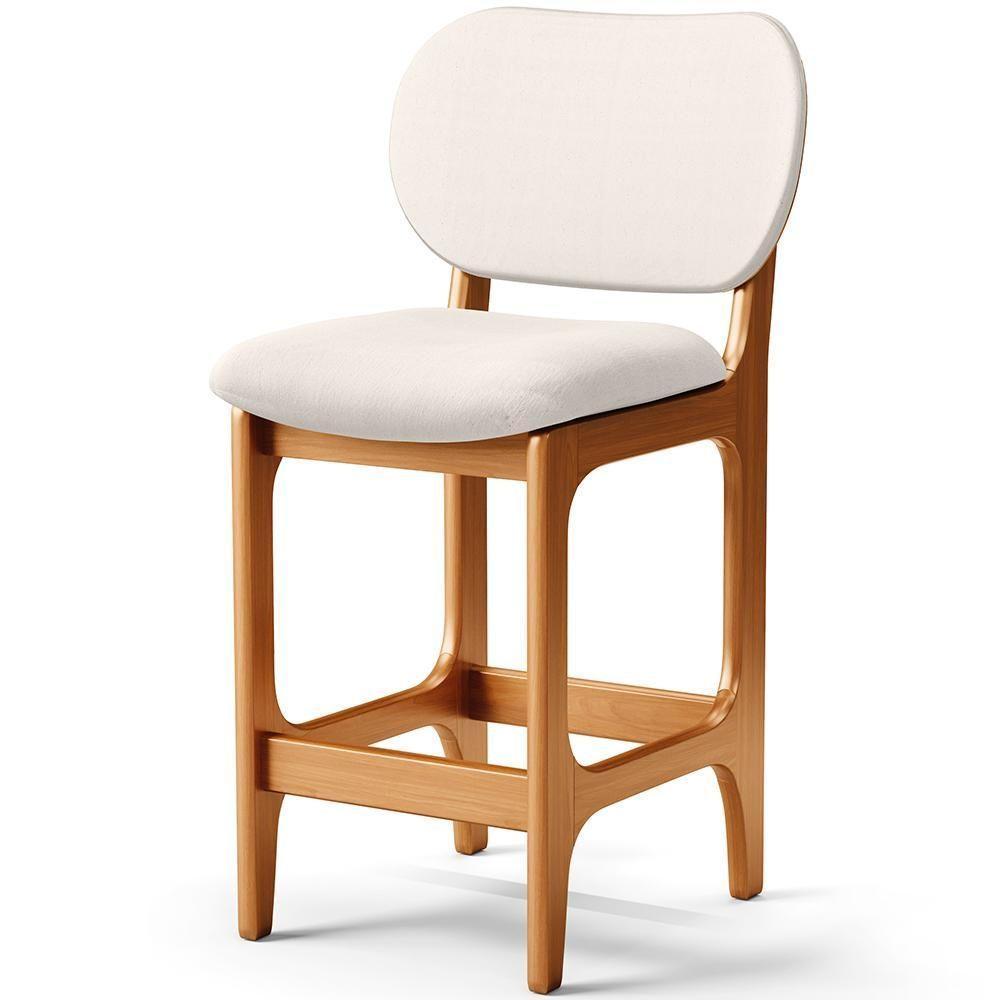 Kit 05 Banquetas Baixa Bar Cozinha E Sala De Jantar Fixa Betta L02 Imbuia Linho Cru - Lyam Decor - 4