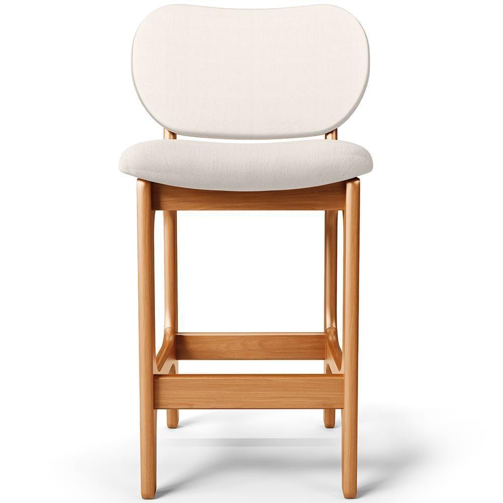 Kit 05 Banquetas Baixa Bar Cozinha E Sala De Jantar Fixa Betta L02 Imbuia Linho Cru - Lyam Decor - 7