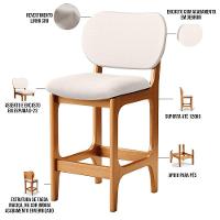 Kit 05 Banquetas Baixa Bar Cozinha E Sala De Jantar Fixa Betta L02 Imbuia Linho Cru - Lyam Decor - 5