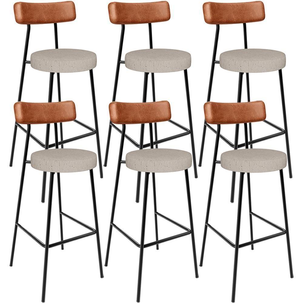 Kit 06 Banquetas Alta Bar Cozinha Sala De Jantar Milão L02 Couríssimo Camel Linho Bege - Lyam Decor - 1