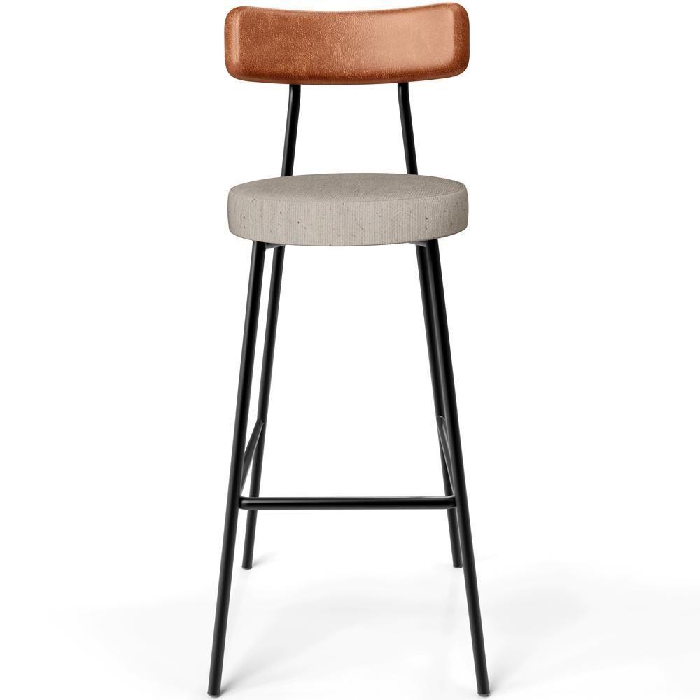 Kit 06 Banquetas Alta Bar Cozinha Sala De Jantar Milão L02 Couríssimo Camel Linho Bege - Lyam Decor - 5