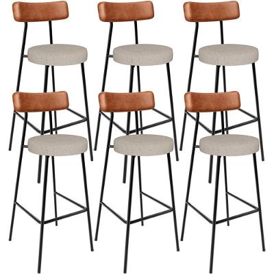 Kit 06 Banquetas Alta Bar Cozinha Sala De Jantar Milão L02 Couríssimo Camel Linho Bege - Lyam Decor