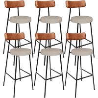 Kit 06 Banquetas Alta Bar Cozinha Sala De Jantar Milão L02 Couríssimo Camel Linho Bege - Lyam Decor - 1