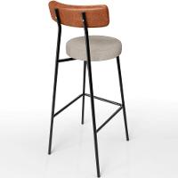 Kit 06 Banquetas Alta Bar Cozinha Sala De Jantar Milão L02 Couríssimo Camel Linho Bege - Lyam Decor - 3