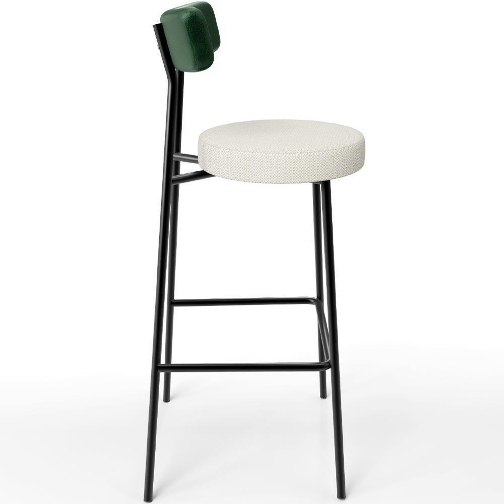 Kit 05 Banquetas Alta Bar Cozinha Sala De Jantar Milão L02 Facto Verde Linho Champagne - Lyam Decor - 2