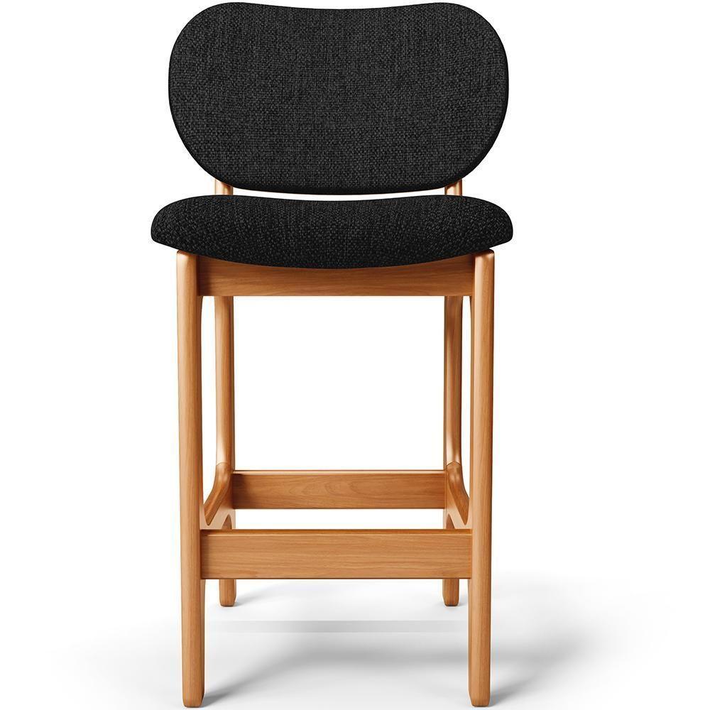 Banqueta Baixa Bar Cozinha E Sala De Jantar Fixa Betta L02 Imbuia Linho Chumbo - 4