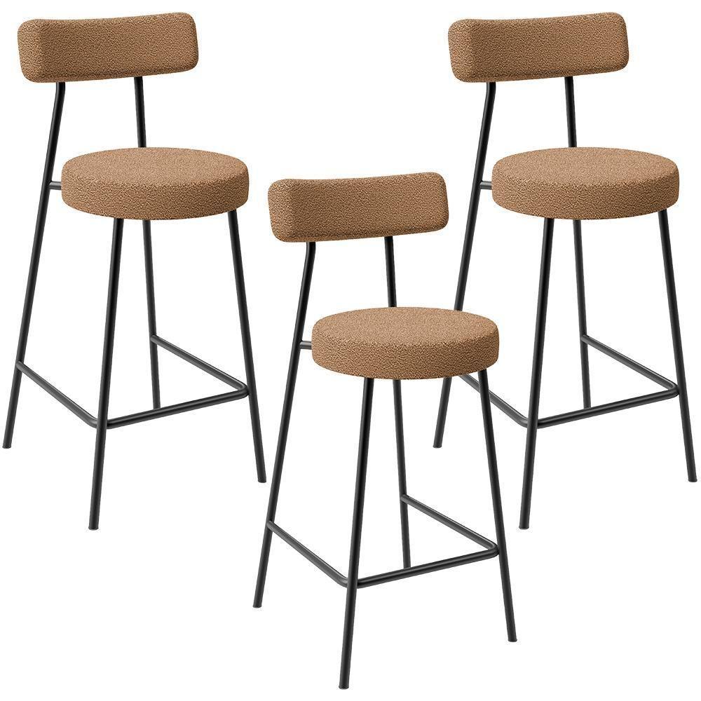 Kit 03 Banquetas Baixa Para Cozinha Sala De Jantar Bar Bancada Milão L02 Bouclê Mostarda - 1