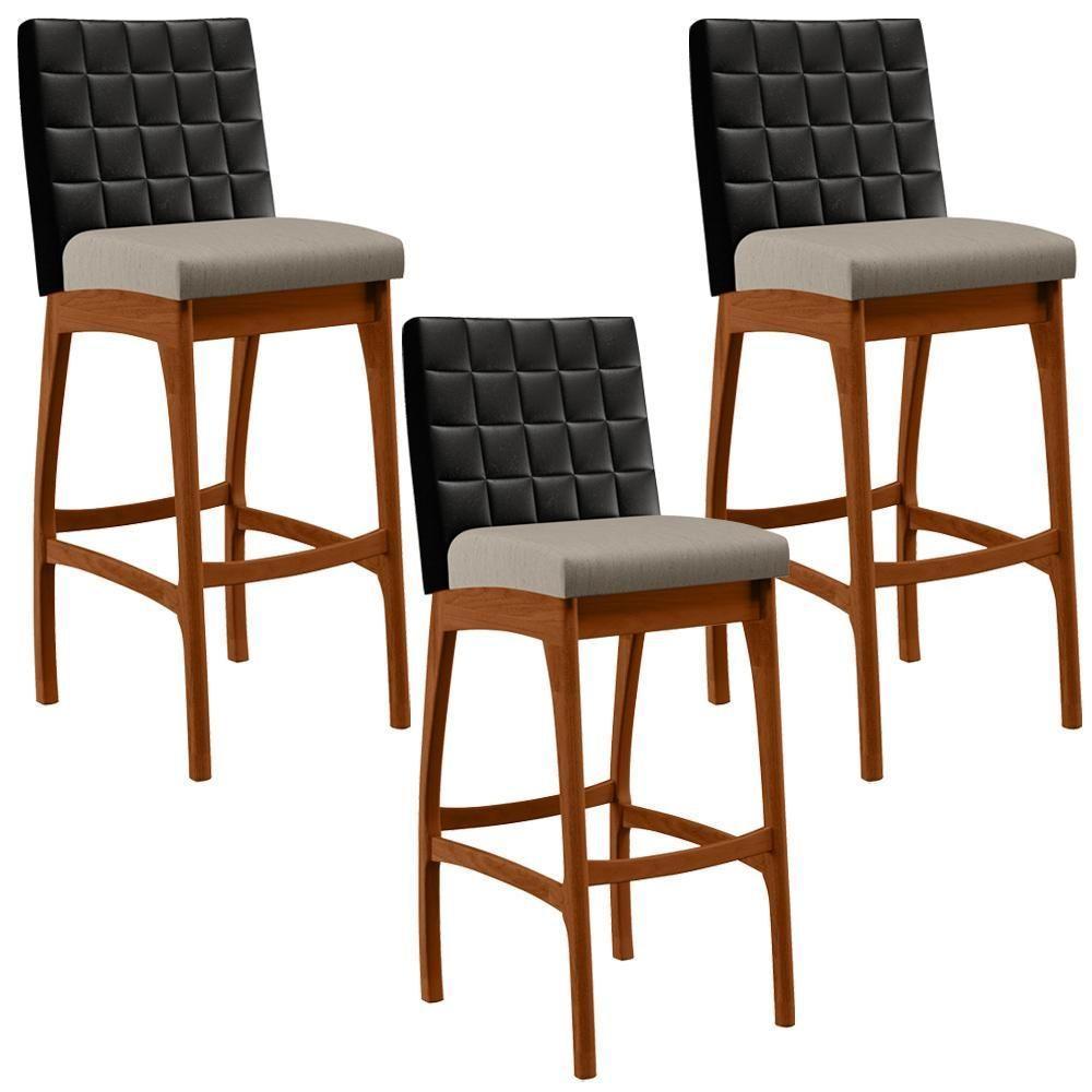 Kit 03 Banquetas Altas Cozinha B04 Preto Bege - 1