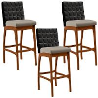 Kit 03 Banquetas Altas Cozinha B04 Preto Bege - 1