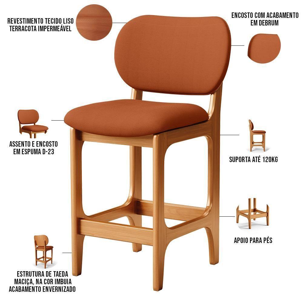 Kit 03 Banquetas Baixa Bar Cozinha E Sala De Jantar Fixa Betta L02 Imbuia Tecido Terracota - 6