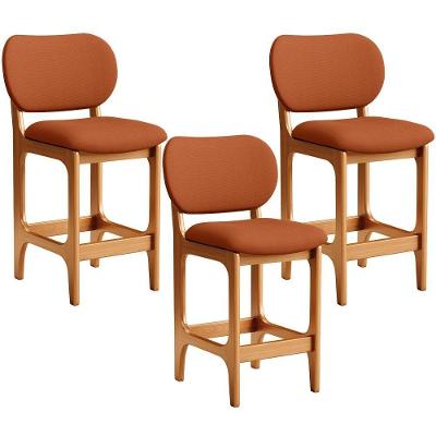 Kit 3 Banquetas Baixa Betta L02 Assento Tecido Estrutura Madeira Encosto Fixo Imbuia