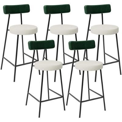 Kit 05 Banquetas Baixa Bar Cozinha E Sala Jantar Milão L02 Facto Verde Linho Champagne - Lyam Decor