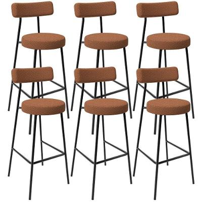 Kit 06 Banquetas Alta Bar Cozinha Sala de Jantar Milão L02 Assento Poliéster Estrutura Aço Terracota