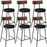 Kit 06 Banquetas Baixa Cozinha Sala Jantar Bancada Milão L02 Couríssimo Marrom Preto - Lyam Decor - 1