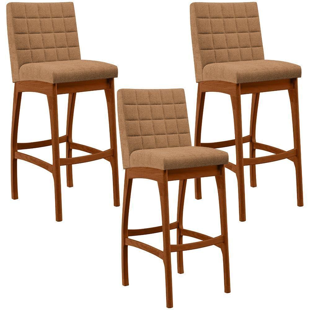 Kit 03 Banquetas Alta Para Cozinha Sala De Jantar Fixa Mila B04 Bouclê Mostarda - 1