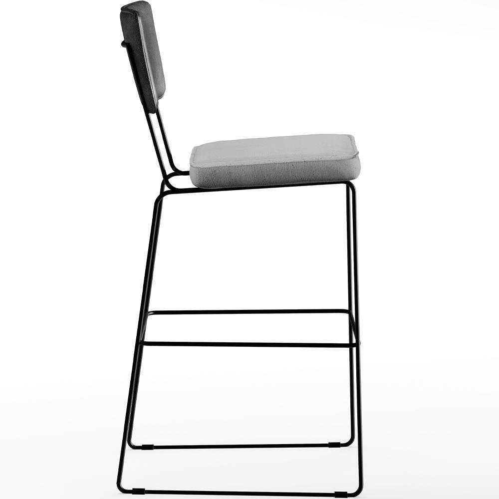 Kit 03 Banquetas Altas Preto Linho Cinza - 4