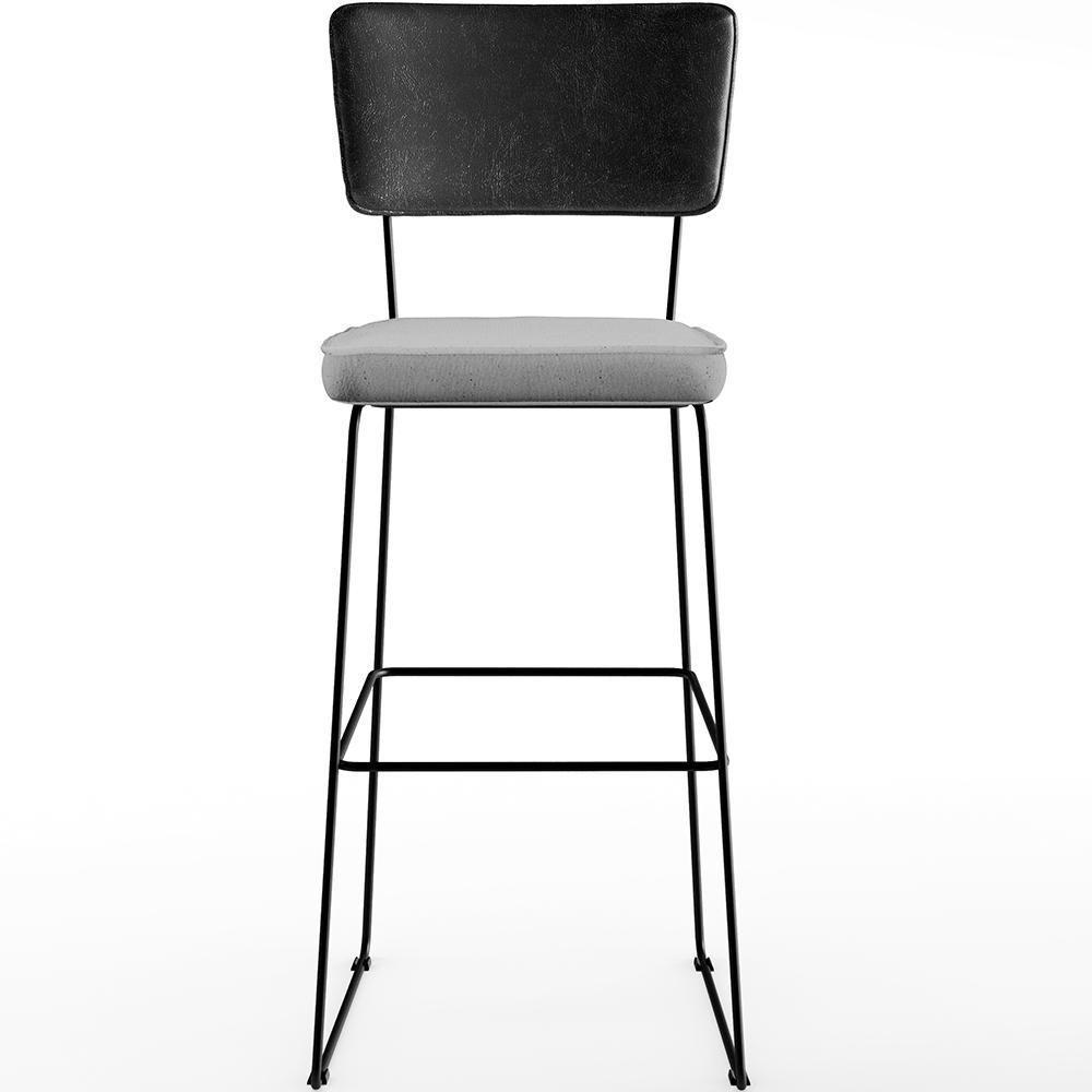 Kit 03 Banquetas Altas Preto Linho Cinza - 5