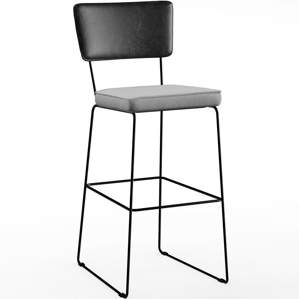 Kit 03 Banquetas Altas Preto Linho Cinza - 8